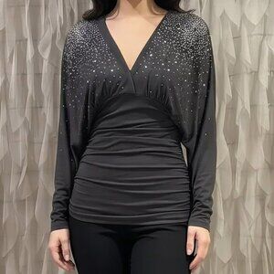 Boston Proper Gray Silver Embellished Ruched Top | Women's Size Small